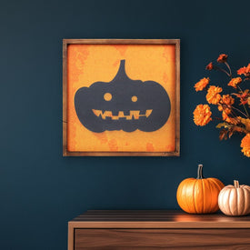 15.75" Black Jack-O'-Lantern Silhouette Halloween Wall Hanging