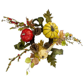 13" Unlit Pumpkin Berries Foliage and Pine Cone Fall Harvest Wreath