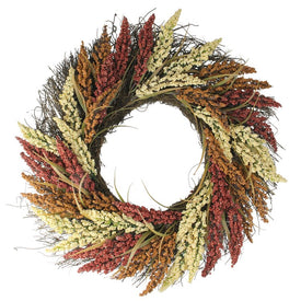 22" Unlit Autumn Harvest Mixed Heather Artificial Grapevine Wreath