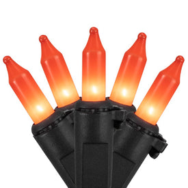 100-Count Orange Mini Halloween Light Set with 20' Black Wire