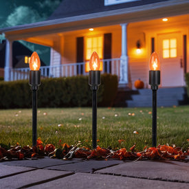 Orange C9 Bulb Halloween Pathway Markers with 8.75' Black Wire Set of 10