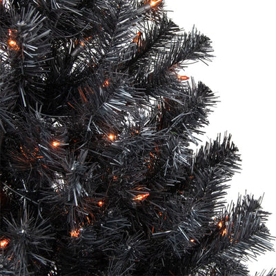 4' Pre-Lit Black Noble Spruce Artificial Halloween Tree with Orange Lights