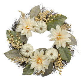 22" Dahlia and Pumpkin Fall Artificial Floral Wreath