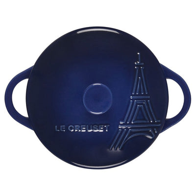 Eiffel Tower 8 Oz Mini Round Cocotte with Embossed Lid - Indigo