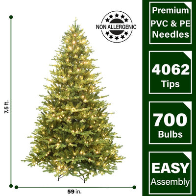 7.5' Pre-Lit Oregon Pine Christmas Tree with Warm White LED Lighting