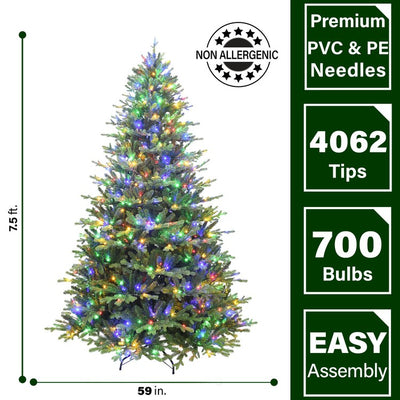 7.5' Oregon Pine Christmas Tree with Multi-Color LED String Lighting