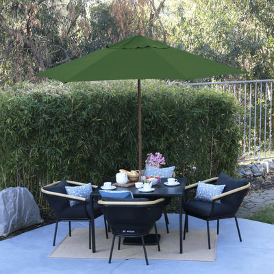 9' Wood-Grained Steel Market Patio Umbrella with Push Lift - Hunter Green