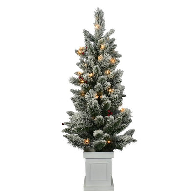 4' Pre-Lit Flocked Artificial Christmas Tree with 50 Lights and Decorative Berries