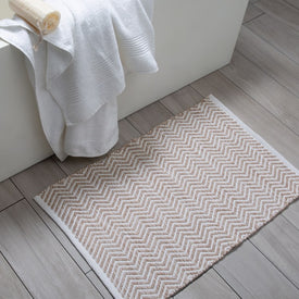 Avignon 20" x 30" Hand-Loomed Cotton Bath Mat - White/Beige