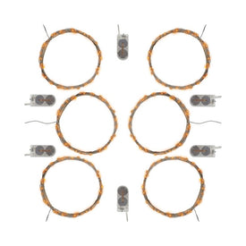 Battery-Operated LED Fairy String Lights with Multi-Functions and Timer Set of 6 -Orange