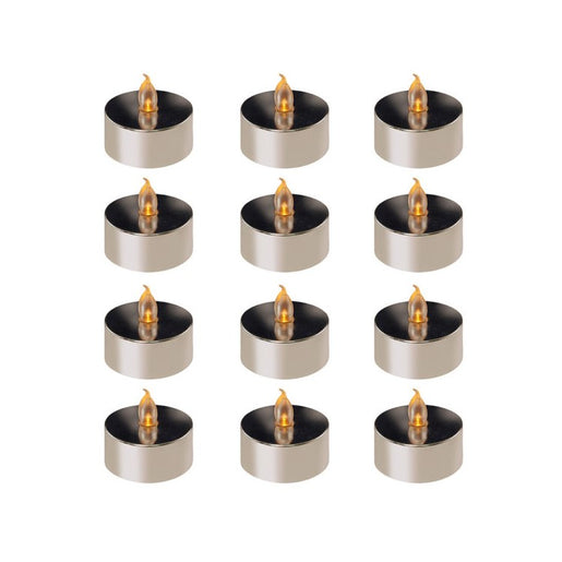 Battery-Operated LED Tealight Candles Set of 12 - Silver