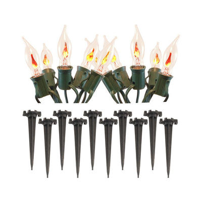 Electric Pathway Lights with 10 Flickering Orange Bulbs