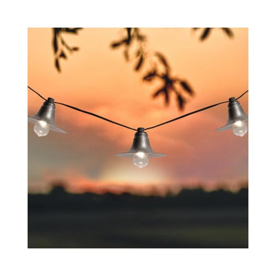 Electric Cafe String Lights with 10 Gun Metal Shades