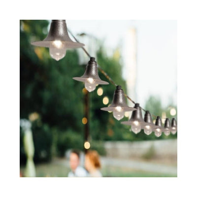 Electric Cafe String Lights with 10 Gun Metal Shades