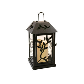 Metal Lantern with Battery-Operated Candle and Timer - Black Vine