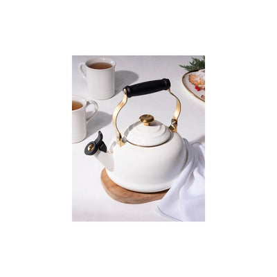 Noel Collection Whistling Kettle with Gold Knob and Accents - White