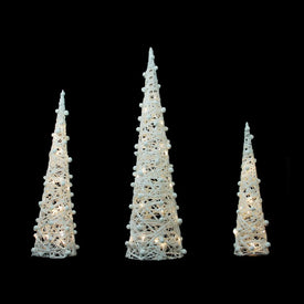 39.25" LED Lighted Glittered Cone Tree Christmas Decorations Set of 3