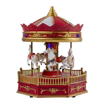 9.25" LED Lighted Animated and Musical Carousel Christmas Village Display