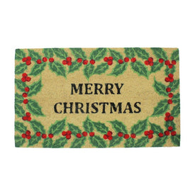 18" x 30" Natural Coir Holly Berries "Merry Christmas" Doormat
