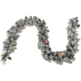 9' x 10" Pre-Lit Flocked Madison Pine Artificial Christmas Garland