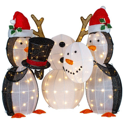 35" LED Lighted Penguins Building Snowman Outdoor Christmas Decoration Set of 3
