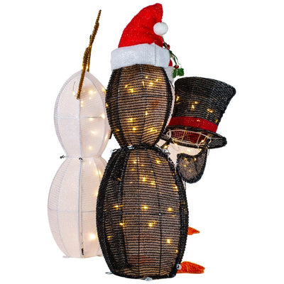 35" LED Lighted Penguins Building Snowman Outdoor Christmas Decoration Set of 3