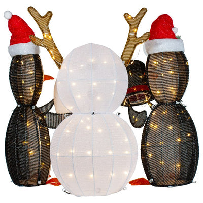 35" LED Lighted Penguins Building Snowman Outdoor Christmas Decoration Set of 3