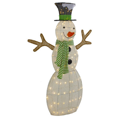 43" LED Lighted Snowman with Top Hat and Green Scarf Outdoor Christmas Decoration