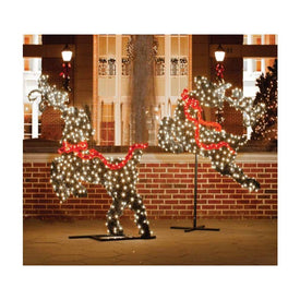 68" Green and Red LED Lighted Leaping Reindeer Topiary Christmas Outdoor Decor