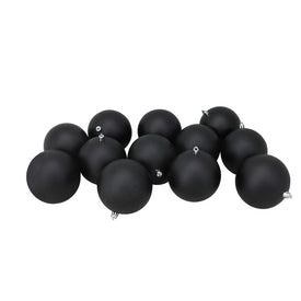 4" Jet Black Matte Shatterproof Christmas Ball Ornaments Set of 12