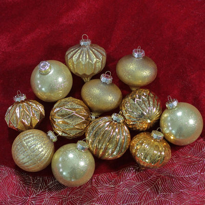 3" Gold Mercury Glass Christmas Ornaments Set of 12