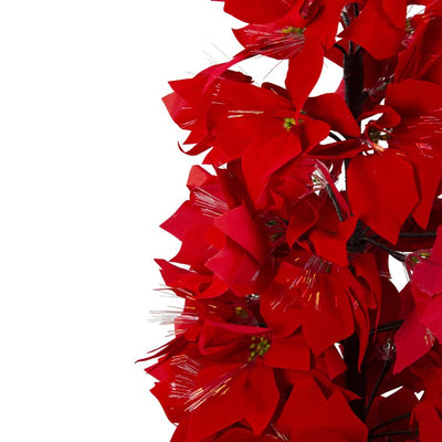 4' Pre-Lit Red Poinsettia Christmas Tree with Color-Changing Fiber Optic Lights