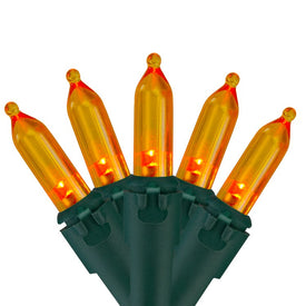 100-Count Orange LED Mini Christmas Light Set with 33' Green Wire