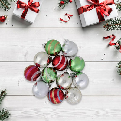 2.25" Multi-Color Vintage Design Glass Ball Christmas Ornaments Set of 12