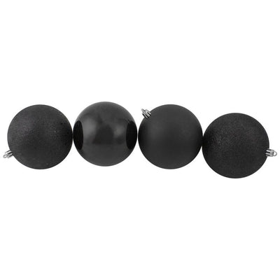 4" Black Shatterproof Four-Finish Christmas Ball Ornaments Set of 12