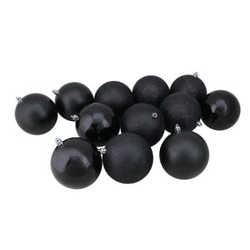 4" Black Shatterproof Four-Finish Christmas Ball Ornaments Set of 12