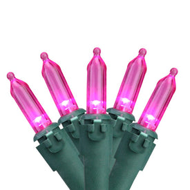 100-Count Pink LED Mini Christmas Light Set with 33' Green Wire