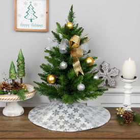 20" White and Silver Sequin Snowflake Mini Christmas Tree Skirt