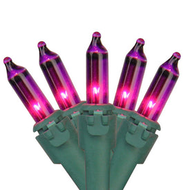 100-Count Purple Mini Christmas Light Set with 20.25' Green Wire