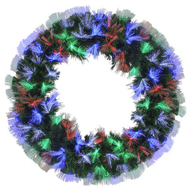 24" Artificial Pine Christmas Wreath with Color-Changing Multi-Function Fiber Optic Lights