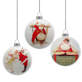 Norman Rockwell Glass Disc Christmas Ornaments Set of 3