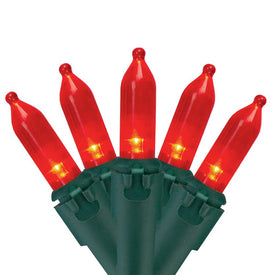 100-Count Red LED Mini Christmas Light Set with 33' Green Wire