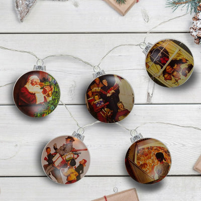 Norman Rockwell Glass Christmas Disc Lights Set of 5