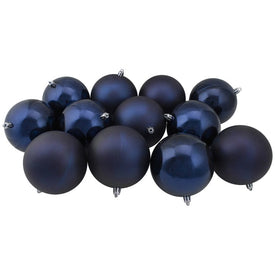 4" Blue Shatterproof Two-Finish Christmas Ball Ornaments Set of 12