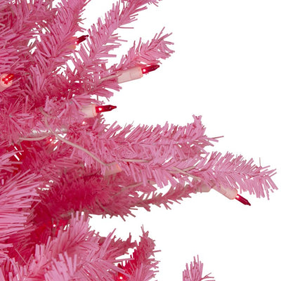 7.5' Pre-Lit Pink Tinsel Slim Artificial Christmas Tree with Pink Lights