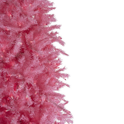 7.5' Pre-Lit Pink Tinsel Slim Artificial Christmas Tree with Pink Lights