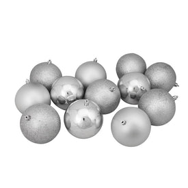 4" Shatterproof Four-Finish Silver Splendor Christmas Ball Ornaments Set of 12