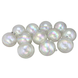 4" Clear Iridescent Shatterproof Shiny Christmas Ball Ornaments Set of 12