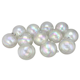 4" Clear Iridescent Shatterproof Shiny Christmas Ball Ornaments Set of 12