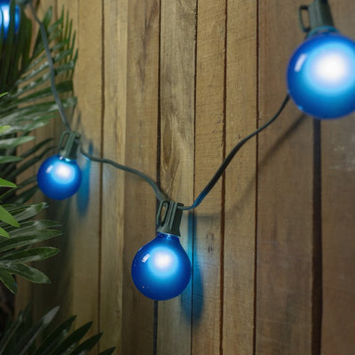 15-Count Blue Satin G50 Globe Christmas Light Set with Green Wire